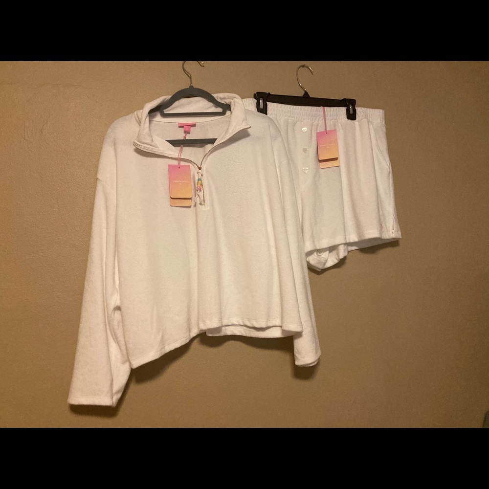 Size 1X Cropped HalfZip Sweatshirt & Terry Beach Shorts - Stoney Clover Lane